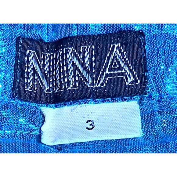 Vintage Blue Top Womens Size 3 Metallic Button Up Short Sleeve Shirt by Nina NOS - Picture 5 of 14